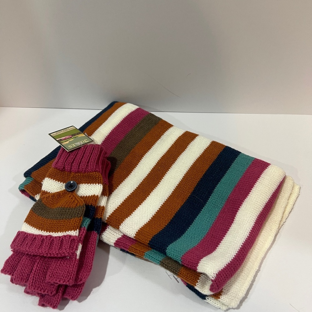 NWT. JOULES Kids Striped Scarf and Glove Set